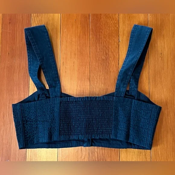 NWT Madewell Black Button-Front Crop Top 100% Linen Sweetheart Bralette - 6 - Picture 8 of 9